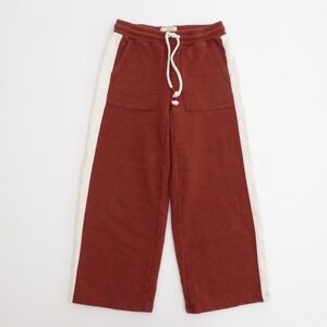 Madewell Rust Red Wide-Leg Cropped Track Pants with Cream Side Stripe